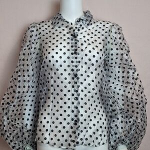 PrettyLittleThing Sheer Polka Dot Blouse